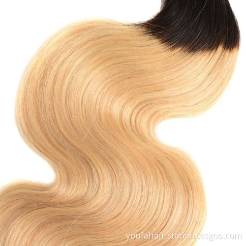 12A 100% Raw Brazilian Human Hair Ombre Color 1b/27 Bundles with HD Lace Frontal Closures Virgin Hair Body Wave Extension Vendor